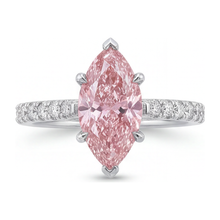 Afbeelding in Gallery-weergave laden, Roze diamanten ring 2 karaat labgekweekt marquise pavé 14k witgoud