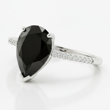 Afbeelding in Gallery-weergave laden, Zwarte diamanten ring 5 karaat natuurlijke peervorm pavé solitair 14k witgoud