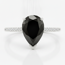 Afbeelding in Gallery-weergave laden, Zwarte diamanten ring 5 karaat natuurlijke peervorm pavé solitair 14k witgoud