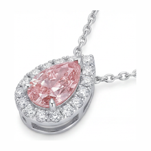 Afbeelding in Gallery-weergave laden, Roze diamanten ketting 2 karaat labgekweekt peervormige halo hanger 14K witgoud