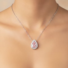 Afbeelding in Gallery-weergave laden, Roze diamanten ketting 2 karaat labgekweekt peervormige halo hanger 14K witgoud