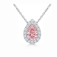 Afbeelding in Gallery-weergave laden, Roze diamanten ketting 2 karaat labgekweekt peervormige halo hanger 14K witgoud