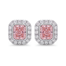 Afbeelding in Gallery-weergave laden, Roze diamanten oorbellen 2 karaat labgekweekt radiant halo 14K Witgoud