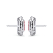 Afbeelding in Gallery-weergave laden, Roze diamanten oorbellen 2 karaat labgekweekt radiant halo 14K Witgoud
