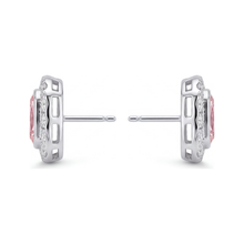 Afbeelding in Gallery-weergave laden, Roze diamanten oorbellen 2 karaat labgekweekt radiant halo 14K Witgoud