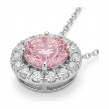 Afbeelding in Gallery-weergave laden, Roze diamanten ketting 2 karaat labgekweekte ronde halo hanger 14k witgoud