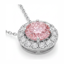 Afbeelding in Gallery-weergave laden, Roze diamanten ketting 2 karaat labgekweekte ronde halo hanger 14k witgoud
