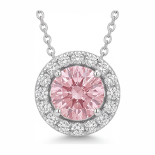 Afbeelding in Gallery-weergave laden, Roze diamanten ketting 2 karaat labgekweekte ronde halo hanger 14k witgoud
