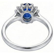Afbeelding in Gallery-weergave laden, 2 ct ovaal geslepen Ceylon saffier en Natuurlijke echte diamanten ( niet in een laboratorium gekweekt ) ring wit goud 14k