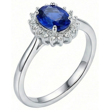 Afbeelding in Gallery-weergave laden, 2 ct ovaal geslepen Ceylon saffier en Natuurlijke echte diamanten ( niet in een laboratorium gekweekt ) ring wit goud 14k