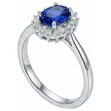 Afbeelding in Gallery-weergave laden, 2 ct ovaal geslepen Ceylon saffier en Natuurlijke echte diamanten ( niet in een laboratorium gekweekt ) ring wit goud 14k