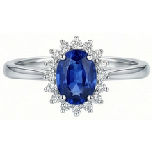 Afbeelding in Gallery-weergave laden, 2 ct ovaal geslepen Ceylon saffier en Natuurlijke echte diamanten ( niet in een laboratorium gekweekt ) ring wit goud 14k