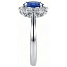 Afbeelding in Gallery-weergave laden, 2 ct ovaal geslepen Ceylon saffier en Natuurlijke echte diamanten ( niet in een laboratorium gekweekt ) ring wit goud 14k