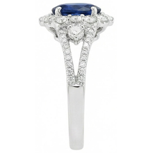 Afbeelding in Gallery-weergave laden, 2 ct ovale Ceylon saffier en Natuurlijke echte diamanten ( niet in een laboratorium gekweekt ) trouwring wit goud 14k