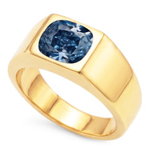 Afbeelding in Gallery-weergave laden, 2 karaat Gypsy Blue Cushion Diamond Solitaire ring voor heren geel goud