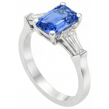 Afbeelding in Gallery-weergave laden, 2 karaat dames sieraden blauwe saffier ring taps toelopende stokbrood 3 steen
