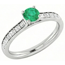 Afbeelding in Gallery-weergave laden, 2 karaat ronde groene smaragd Natuurlijke echte diamanten ( niet in een laboratorium gekweekt ) ring wit goud 14K