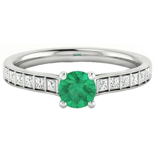 Afbeelding in Gallery-weergave laden, 2 karaat ronde groene smaragd Natuurlijke echte diamanten ( niet in een laboratorium gekweekt ) ring wit goud 14K