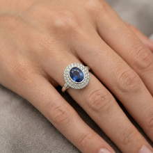 Afbeelding in Gallery-weergave laden, 2.40 ct ovaal geslepen Sri Lanka saffier Natuurlijke echte diamanten ( niet in een laboratorium gekweekt ) verlovingsring