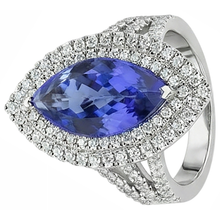 Afbeelding in Gallery-weergave laden, 21.25 Karaat Solitaire Met Accent Tanzaniet Met Natuurlijke uit de aarde gewonnen Diamanten Ring Goud 14K