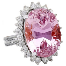 Afbeelding in Gallery-weergave laden, 22 kt ovale geslepen roze kunziet en diamanten trouwring wit goud 14k