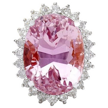 Afbeelding in Gallery-weergave laden, 22 kt ovale geslepen roze kunziet en diamanten trouwring wit goud 14k