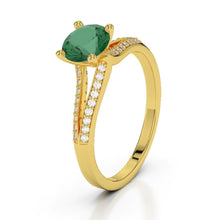 Afbeelding in Gallery-weergave laden, 2,30 karaat Prong groene smaragd met diamanten ring edelsteen geel goud 14K