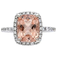 Afbeelding in Gallery-weergave laden, 25,25 karaat Morganite en Natuurlijke echte diamanten ( niet in een laboratorium gekweekt ) trouwring goud wit 14K