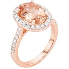 Afbeelding in Gallery-weergave laden, 26.50 ct ovale Morganite en Natuurlijke echte diamanten ( niet in een laboratorium gekweekt ) ring rosé goud 14k