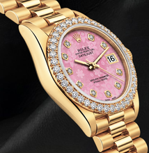 Afbeelding in Gallery-weergave laden, Rolex 26mm Datejust 69178 Roze Parelmoer Diamanten Wijzerplaat President-band Horloge 18K