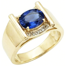 Afbeelding in Gallery-weergave laden, 2,25 karaat Natuurlijke echte diamant ( niet in het laboratorium gekweekt ) Ceylon saffier herenring sieraden goud 14K