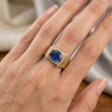 Afbeelding in Gallery-weergave laden, 2,25 karaat Natuurlijke echte diamant ( niet in het laboratorium gekweekt ) Ceylon saffier herenring sieraden goud 14K