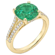 Afbeelding in Gallery-weergave laden, 2,30 karaat Prong groene smaragd met Natuurlijke echte diamanten ( niet in een laboratorium gekweekt ) ring edelsteen geel goud 14K