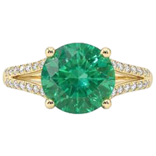 Afbeelding in Gallery-weergave laden, 2,30 karaat Prong groene smaragd met Natuurlijke echte diamanten ( niet in een laboratorium gekweekt ) ring edelsteen geel goud 14K