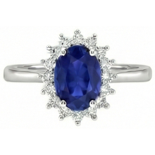 Afbeelding in Gallery-weergave laden, 2,5 karaat blauwe ovaal geslepen saffier en Natuurlijke echte diamanten ( niet in een laboratorium gekweekt ) ring wit goud 14K