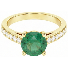 Afbeelding in Gallery-weergave laden, 2,70 karaat groene smaragd met Natuurlijke echte diamant ( niet in het laboratorium gekweekt ) 14K geelgouden verlovingsring