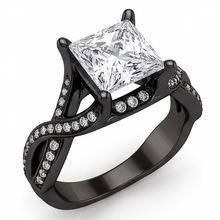 Afbeelding in Gallery-weergave laden, 2,75 Karaat Princess & Rond Echt Natuurlijk uit de aarde gewonnen Diamanten Fantasie Ring Zwartgoud 14K