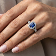 Afbeelding in Gallery-weergave laden, 2,85 karaat blauwe saffier en Natuurlijke echte diamanten ( niet in een laboratorium gekweekt ) ringtand set 14K witgoud