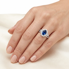Afbeelding in Gallery-weergave laden, 2 ct ovale Ceylon saffier en Natuurlijke echte diamanten ( niet in een laboratorium gekweekt ) trouwring wit goud 14k