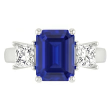 Afbeelding in Gallery-weergave laden, 3.05 ct. Emerald Ceylon Sapphire And Diamonds Three Stone Ring