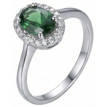 Afbeelding in Gallery-weergave laden, 3.2 ct ovale groene smaragd halo diamanten ring 14 kt wit goud Nieuw