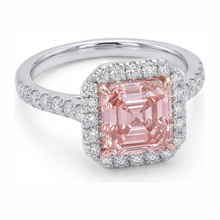 Afbeelding in Gallery-weergave laden, Dames verlovingsring met roze diamant 3,25 karaat labgekweekt Asscher Halo 14K witgoud