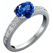 Afbeelding in Gallery-weergave laden, 3.25 ct ronde Sri Lanka saffier Natuurlijke echte diamanten ( niet in een laboratorium gekweekt ) ring goud 14K