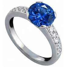 Afbeelding in Gallery-weergave laden, 3.25 ct ronde Sri Lanka saffier Natuurlijke echte diamanten ( niet in een laboratorium gekweekt ) ring goud 14K