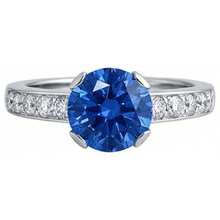 Afbeelding in Gallery-weergave laden, 3.25 ct ronde Sri Lanka saffier Natuurlijke echte diamanten ( niet in een laboratorium gekweekt ) ring goud 14K