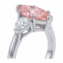 Afbeelding in Gallery-weergave laden, Labgekweekte roze diamant 3,5 karaat marquise driestenen ring 14k witgoud