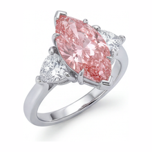 Afbeelding in Gallery-weergave laden, Labgekweekte roze diamant 3,5 karaat marquise driestenen ring 14k witgoud