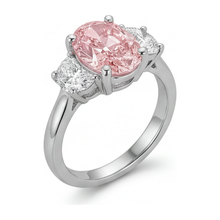 Afbeelding in Gallery-weergave laden, Labgekweekte roze diamant 3,5 karaat ovale driesteensring 14K witgoud