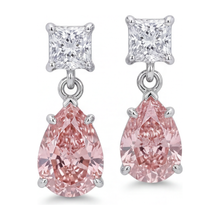 Afbeelding in Gallery-weergave laden, Roze diamanten oorbellen 3,5 karaat labgekweekte peervormige solitaire 14K witgoud