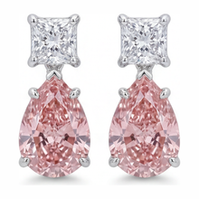 Afbeelding in Gallery-weergave laden, Roze diamanten oorbellen 3,5 karaat labgekweekte peervormige solitaire 14K witgoud